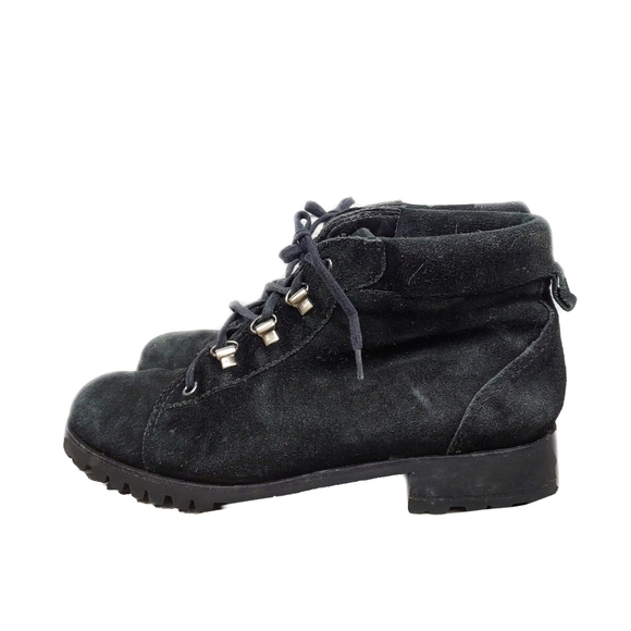 Talbots Iceland EUC Womens 7 Black Suede Lace Up Bombat Boots - Picture 4 of 10